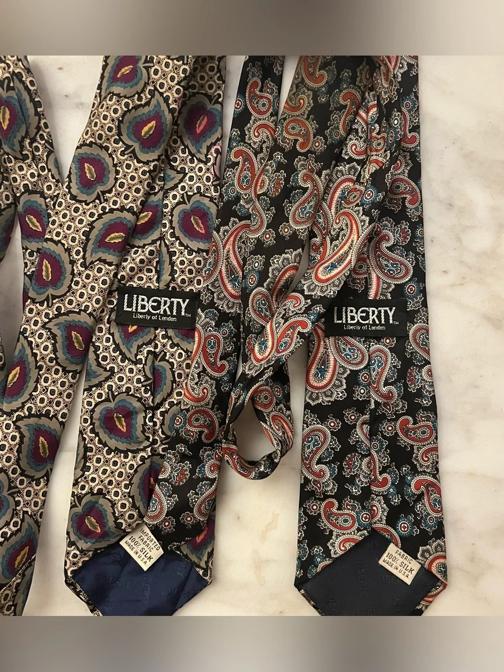 LIBERTY of LONDON Ties Lot of 2 Vintage Paisley Leaves Silk Made in USA